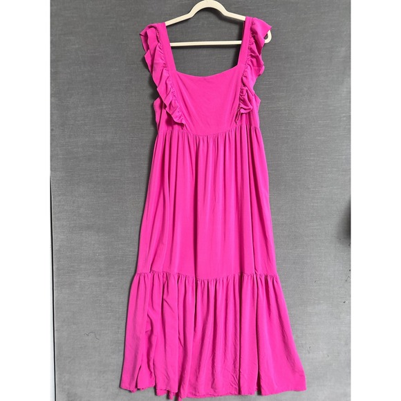 Eloquii Dresses & Skirts - ELOQUII Dress 16 Pink Maxi Ruffle Keyhole Back Tiered Sleeveless Summer Resort
